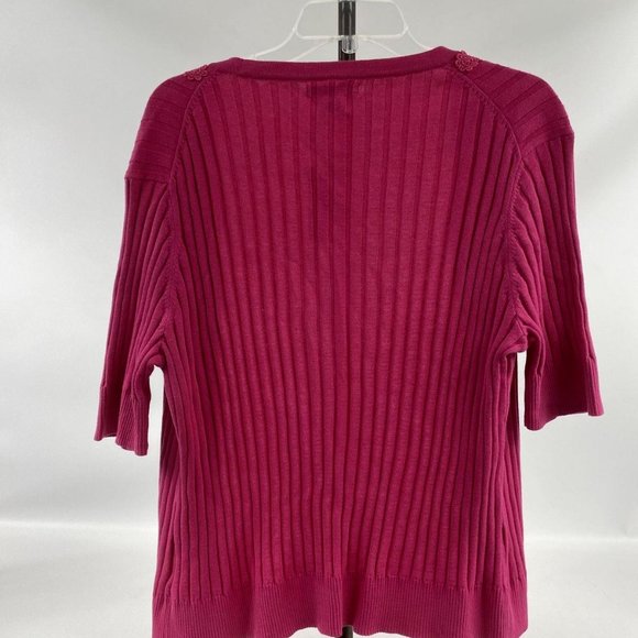 Van Heusen Studio Women's Pink Short Sleeve Floral Rib Knit Cardigan - Size XXL - Picture 2 of 5